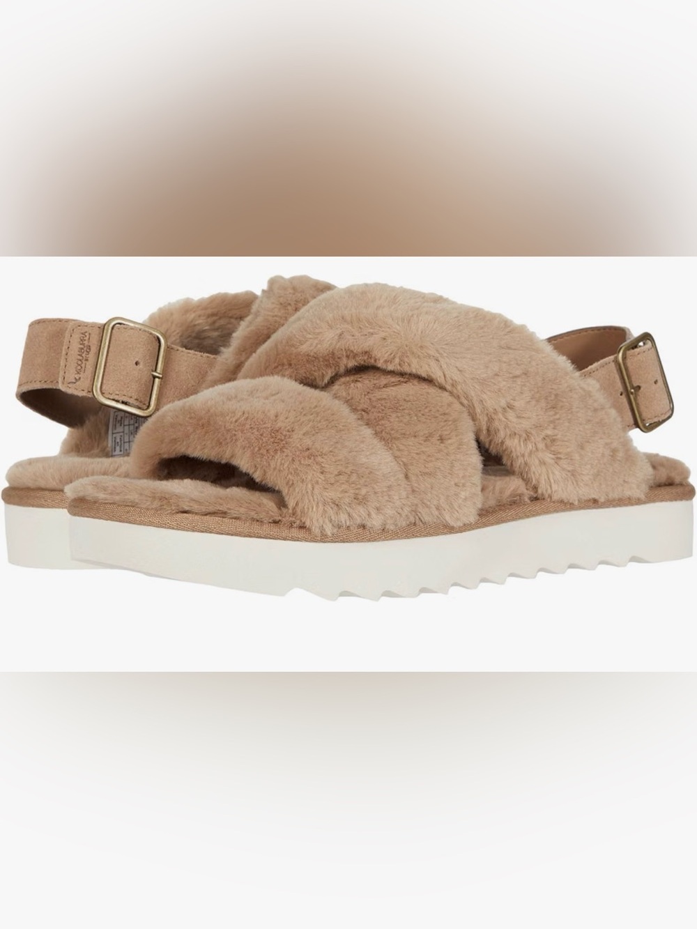 Koolaburra Plush Cross-Strap Faux Fur Sandals - Beige